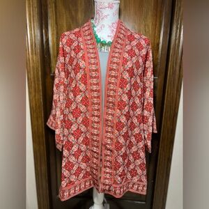 NWT MAX STUDIO WOMENS KIMONO CORAL PINK BOHO Pattern SIZE S